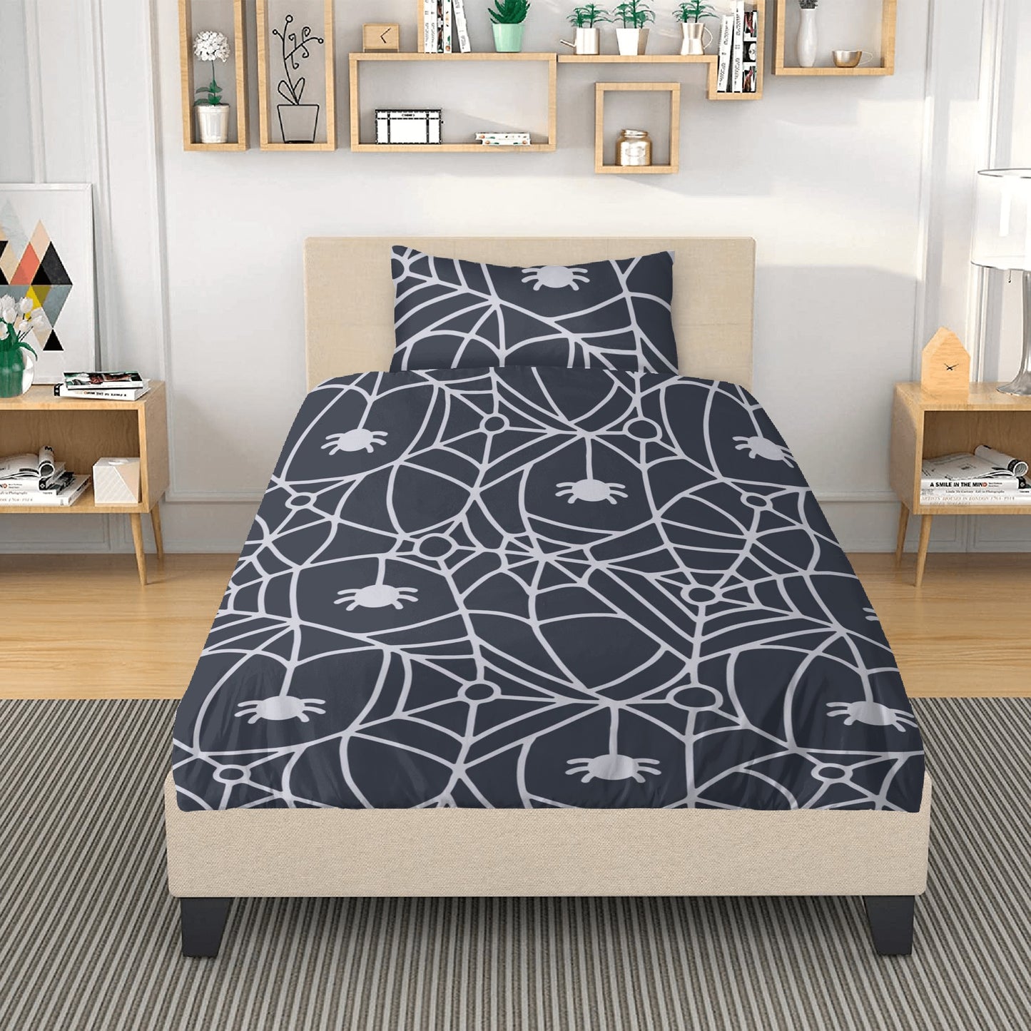 Dangling Spider And Spider Webs 3 Pcs Beddings