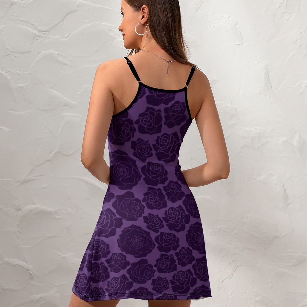 Gothic Purple Rose Slim Sling Dress