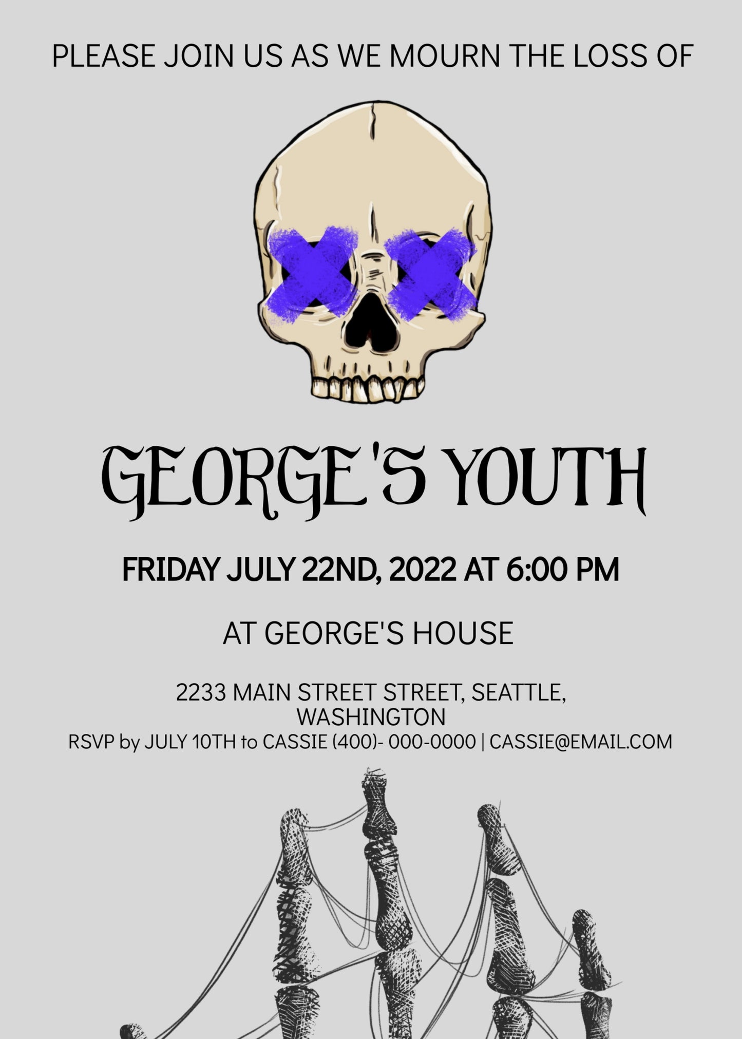 Editable | Join Us As We Mourn The Loss Of Youth Printable Digital Invitation | 5X7