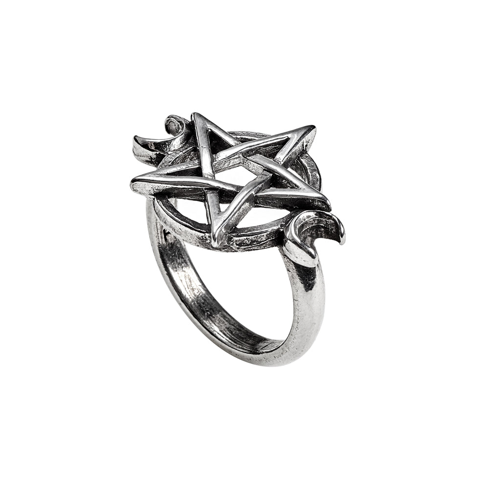 Crescent Moon Pentagram Ring Top
