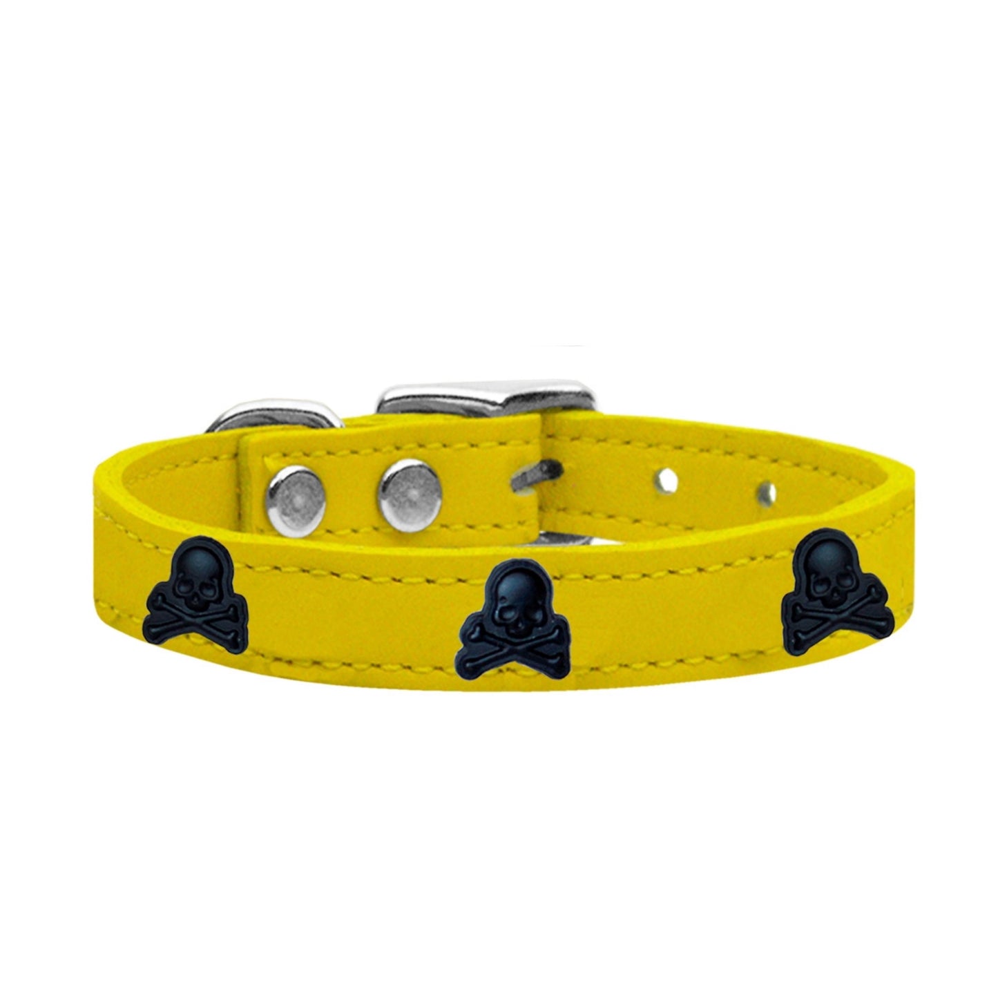 Skull Widget Genuine Leather Dog Collar Yellow