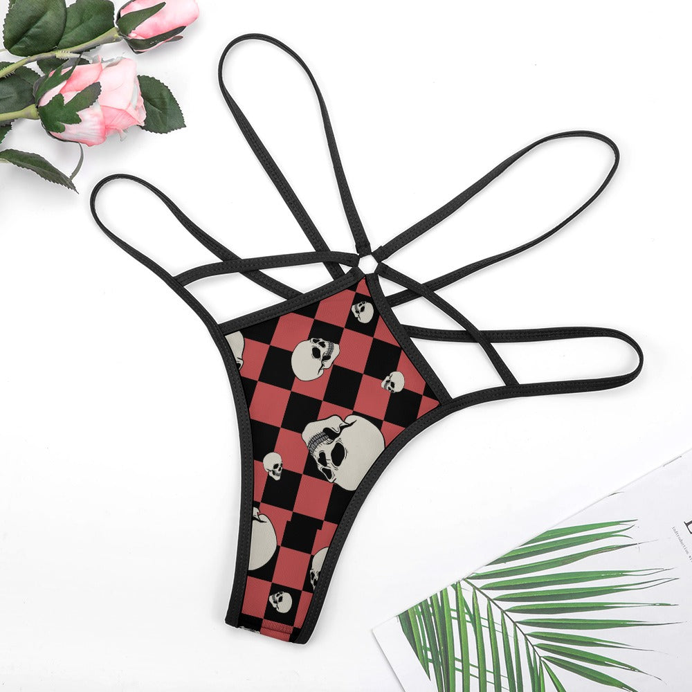 Checkered Skull Pattern T-back Thong
