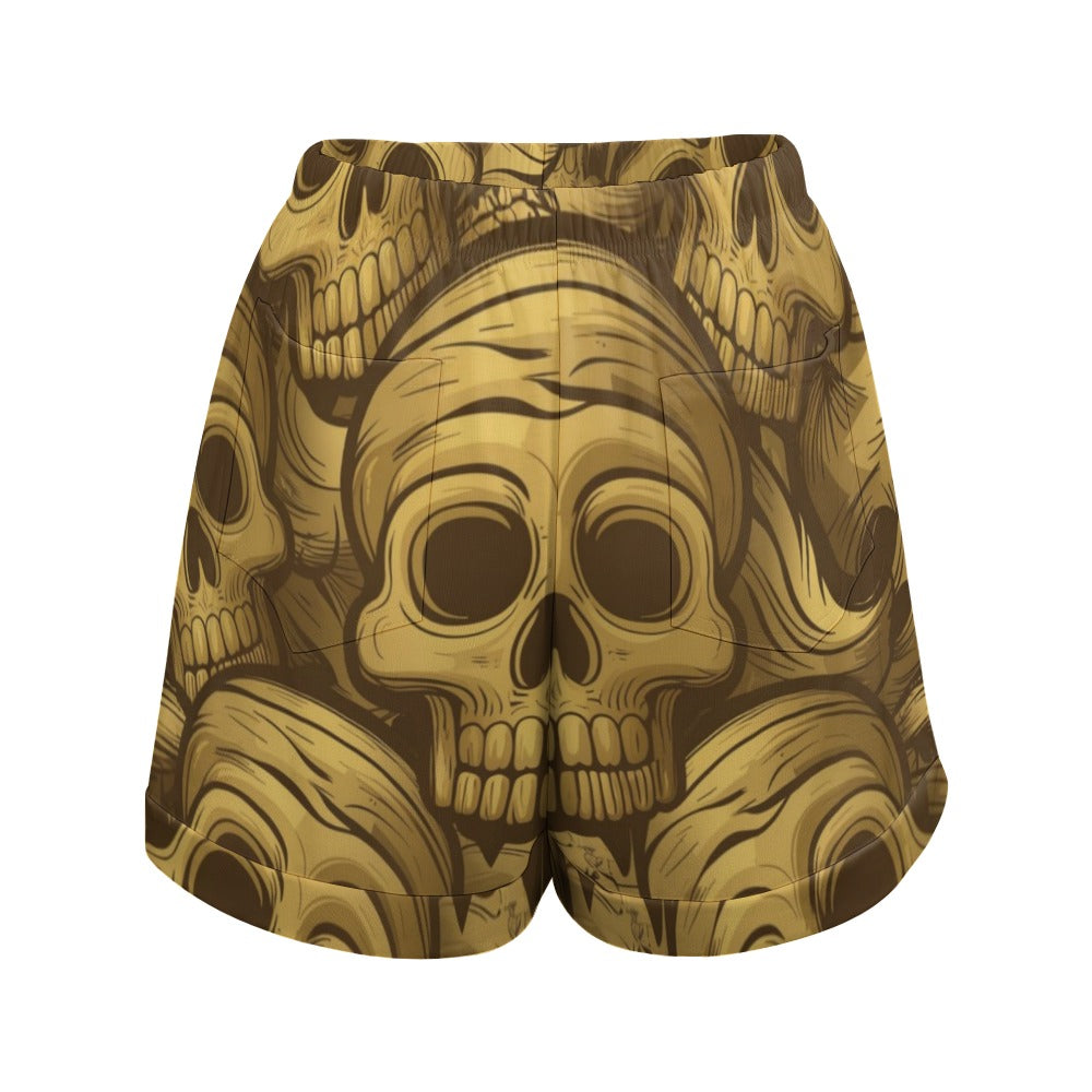 Bronze Skulls High Waist Loose Elastic Waist Shorts