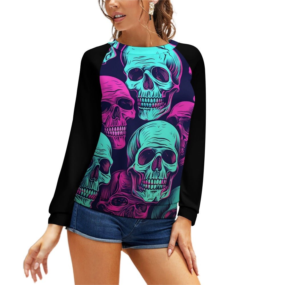 Neon Skulls Raglan Round Neck Sweater