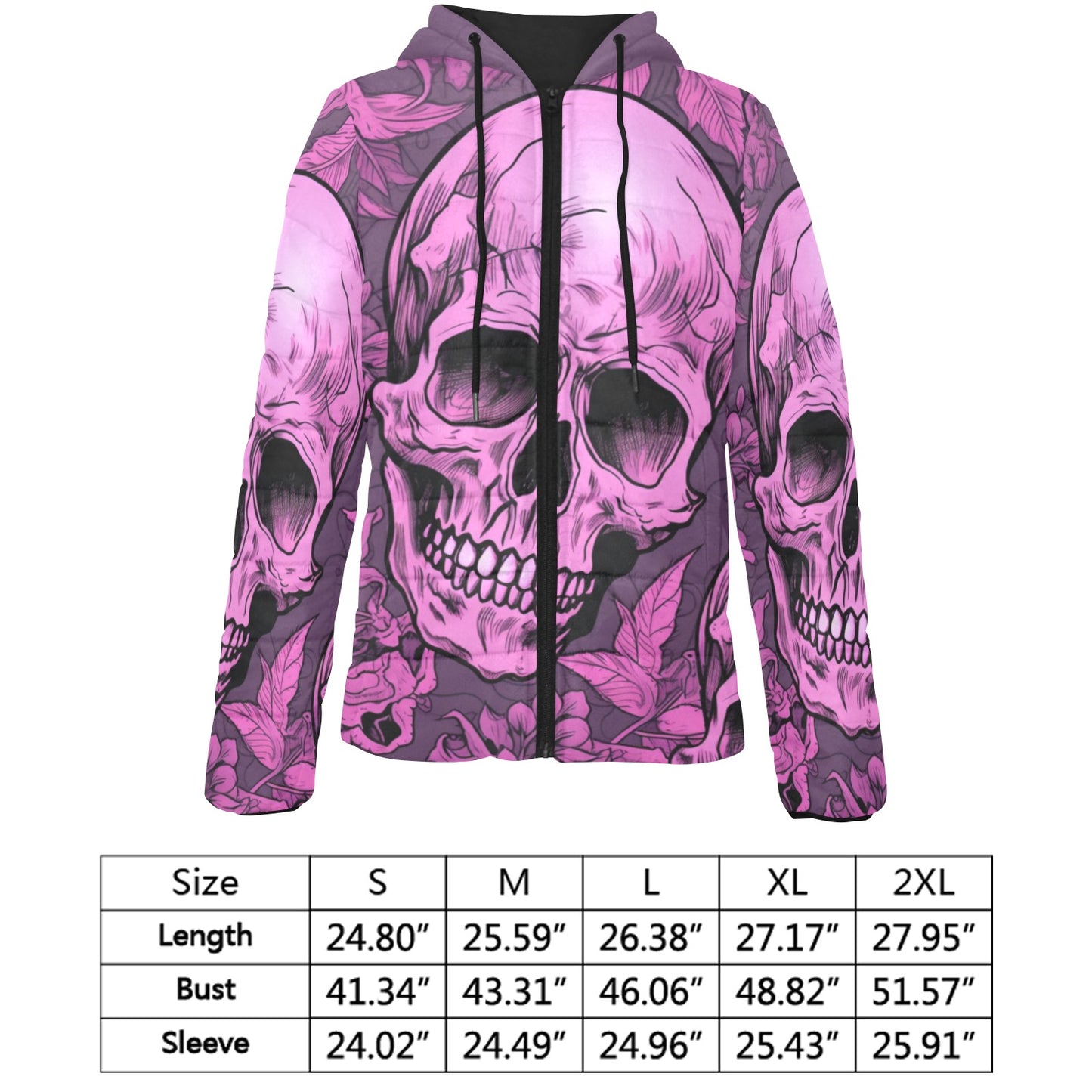 Pink Skulls Padded Hooded Jacket