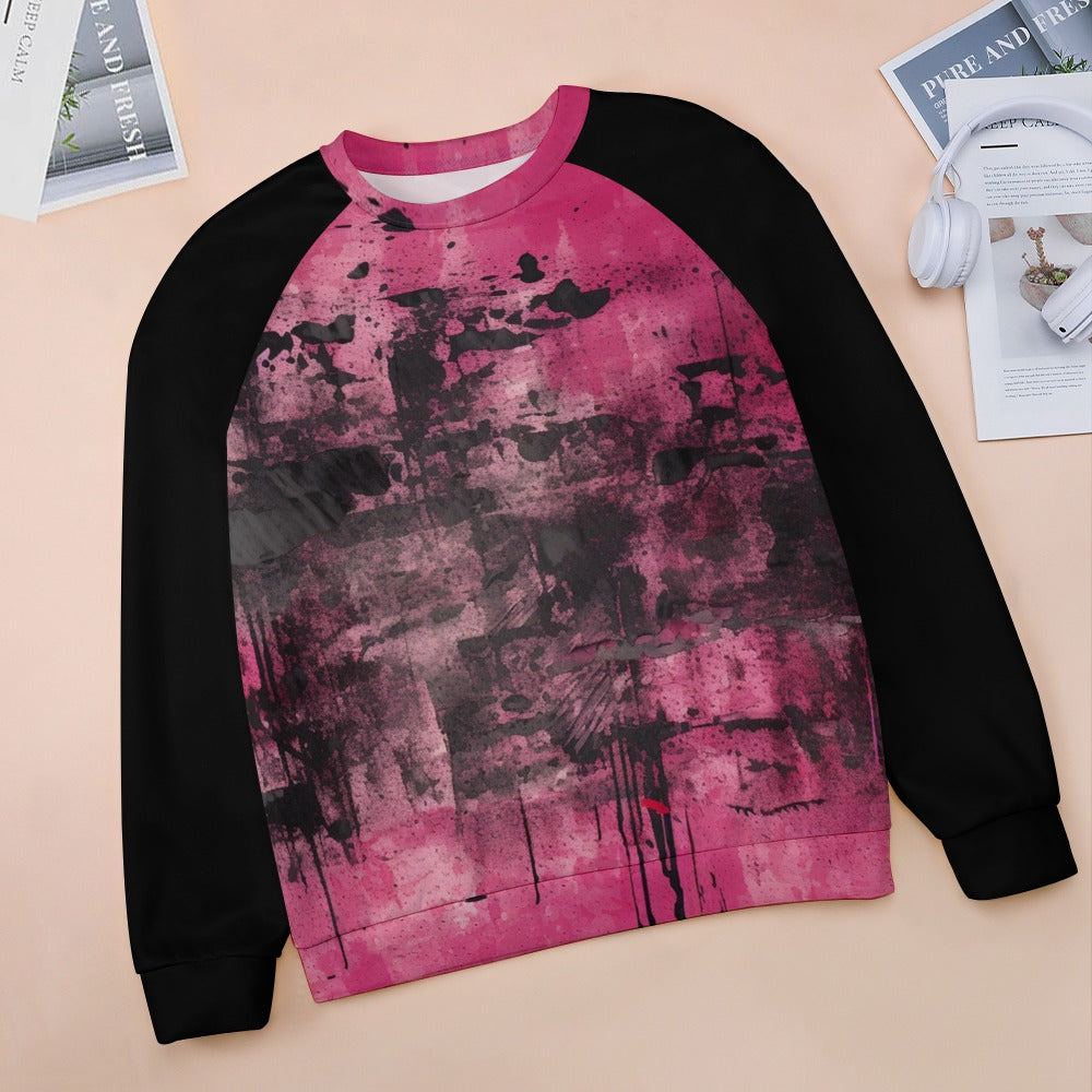 Gothic Pink And Black Raglan Round Neck Sweater