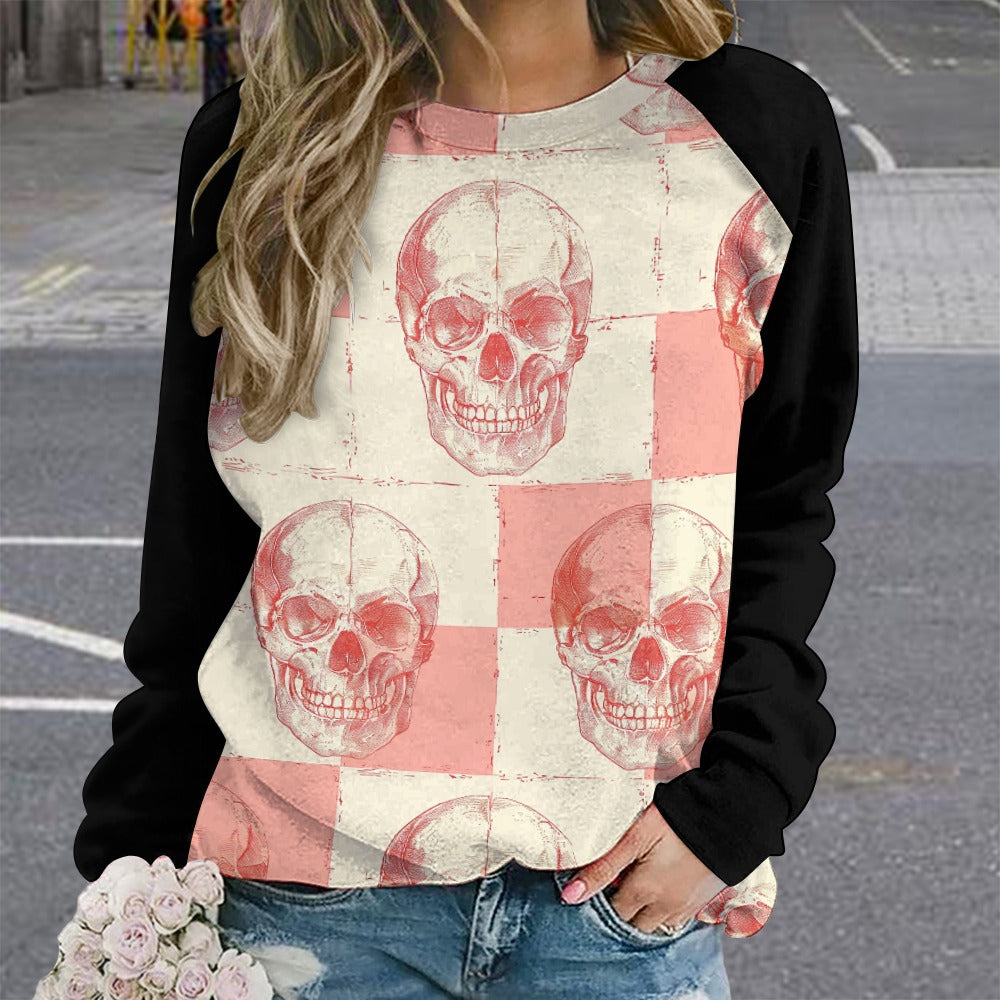 Peach Skulls Raglan Round Neck Sweater