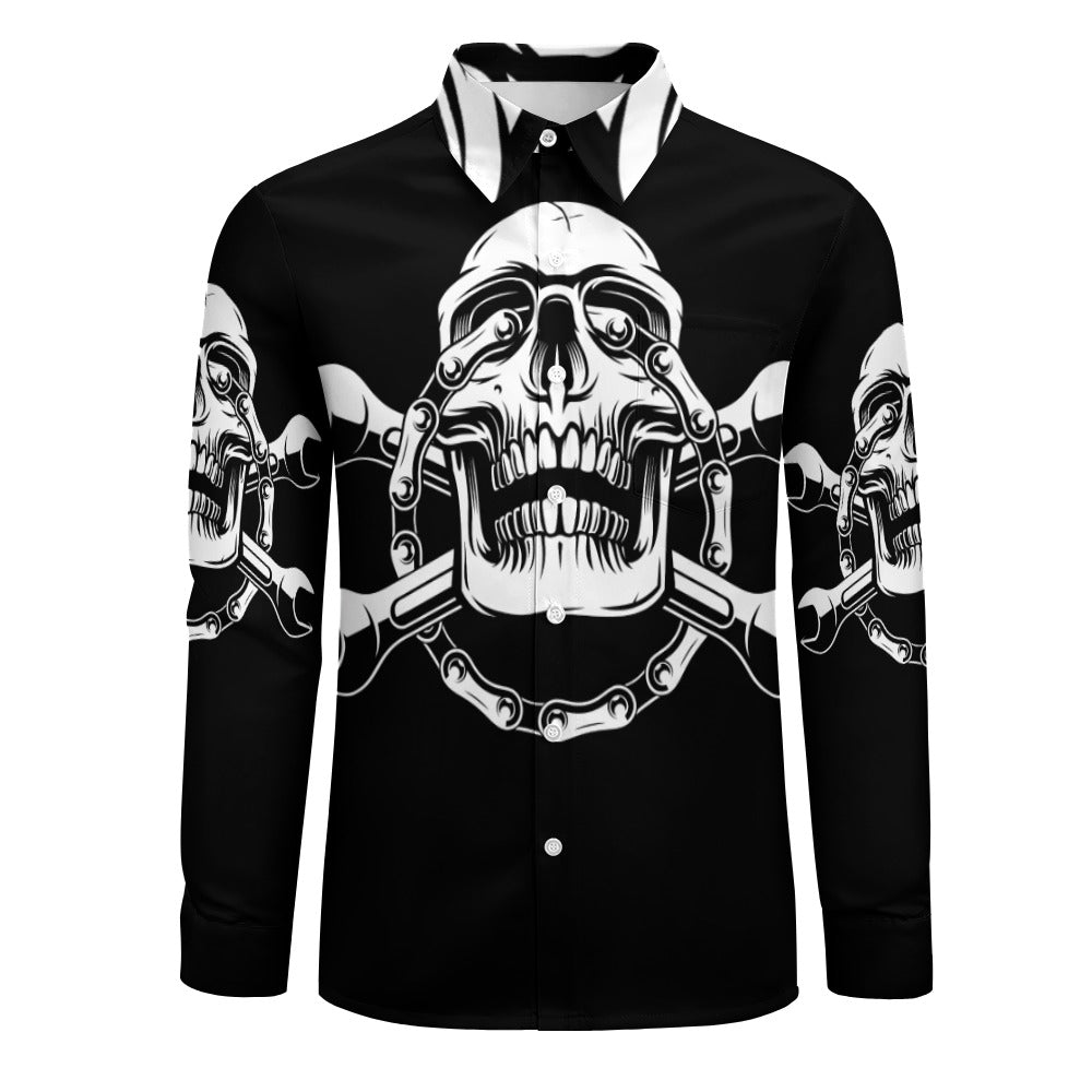 Skull And Chains Casual One Pocket Long Sleeve Shirt