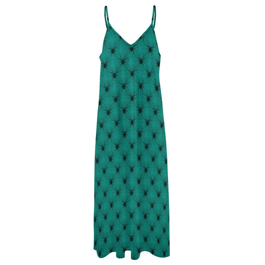 Spiders On Teal Sling Ankle Long Dress