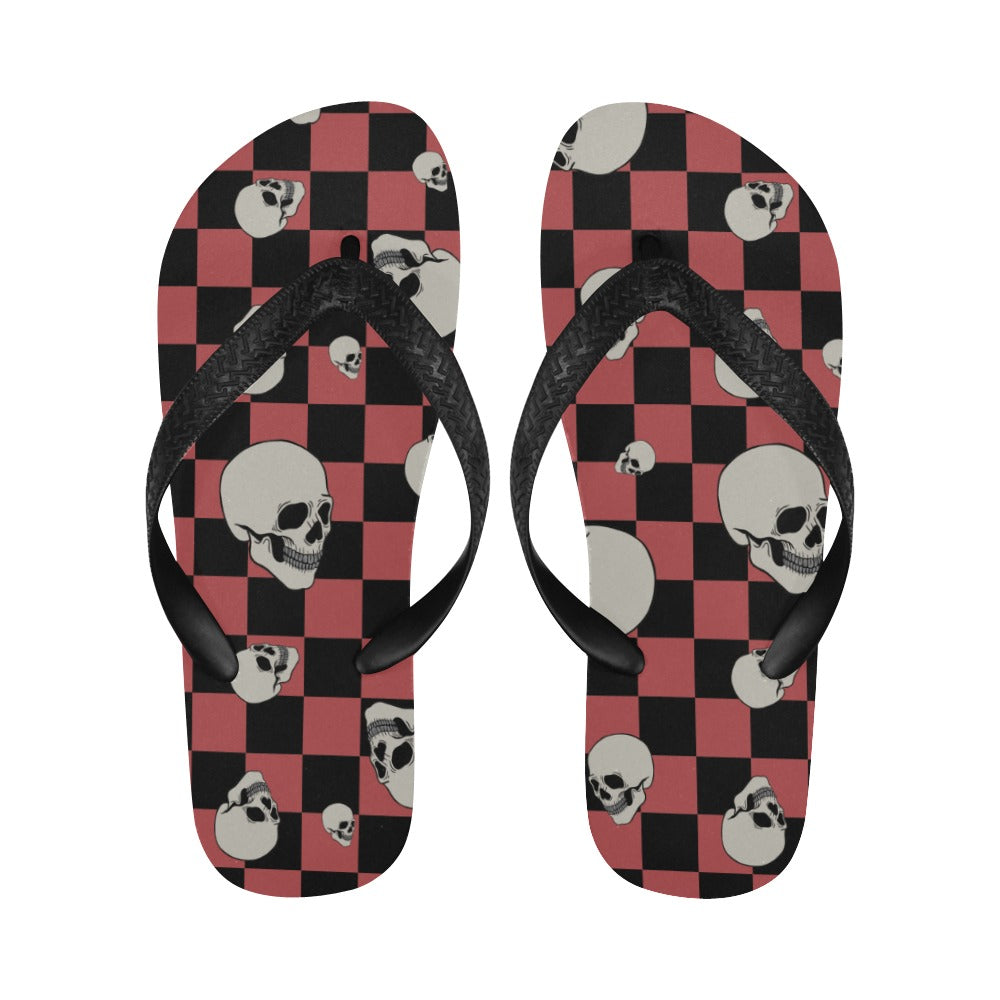 Checkers And Skulls Pattern Flip Flops