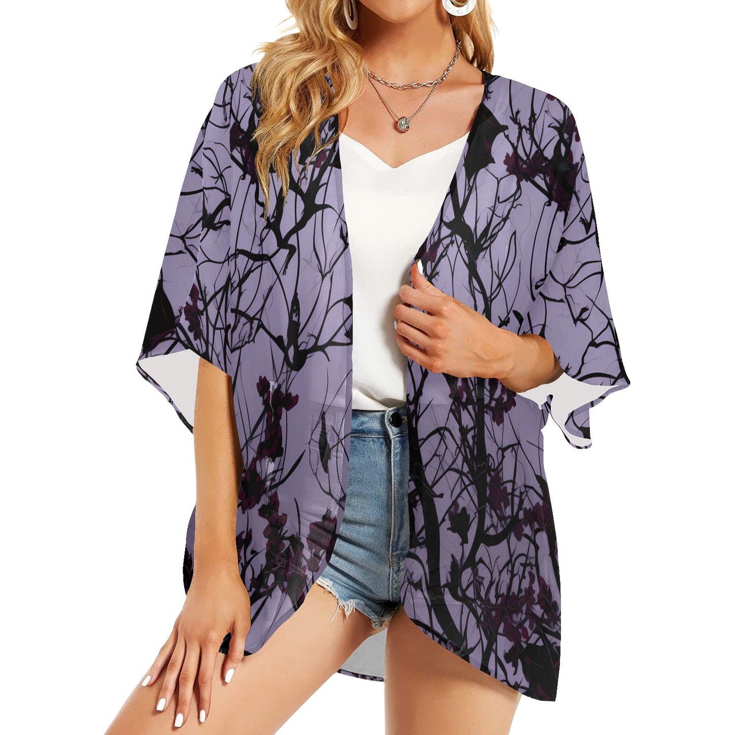 Midnight Purple Kimono Chiffon Cover Up