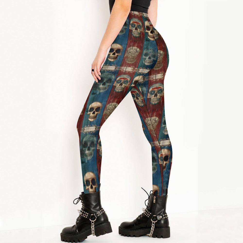 Red And Blue Skull Stack Leggings