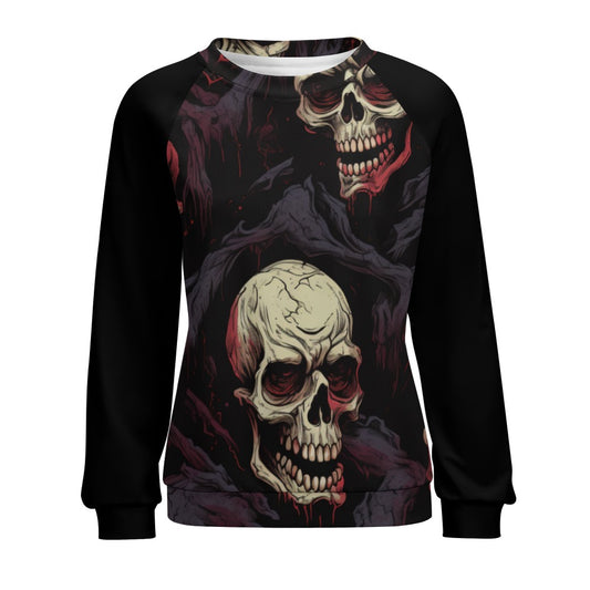 Skulls Raglan Round Neck Sweater