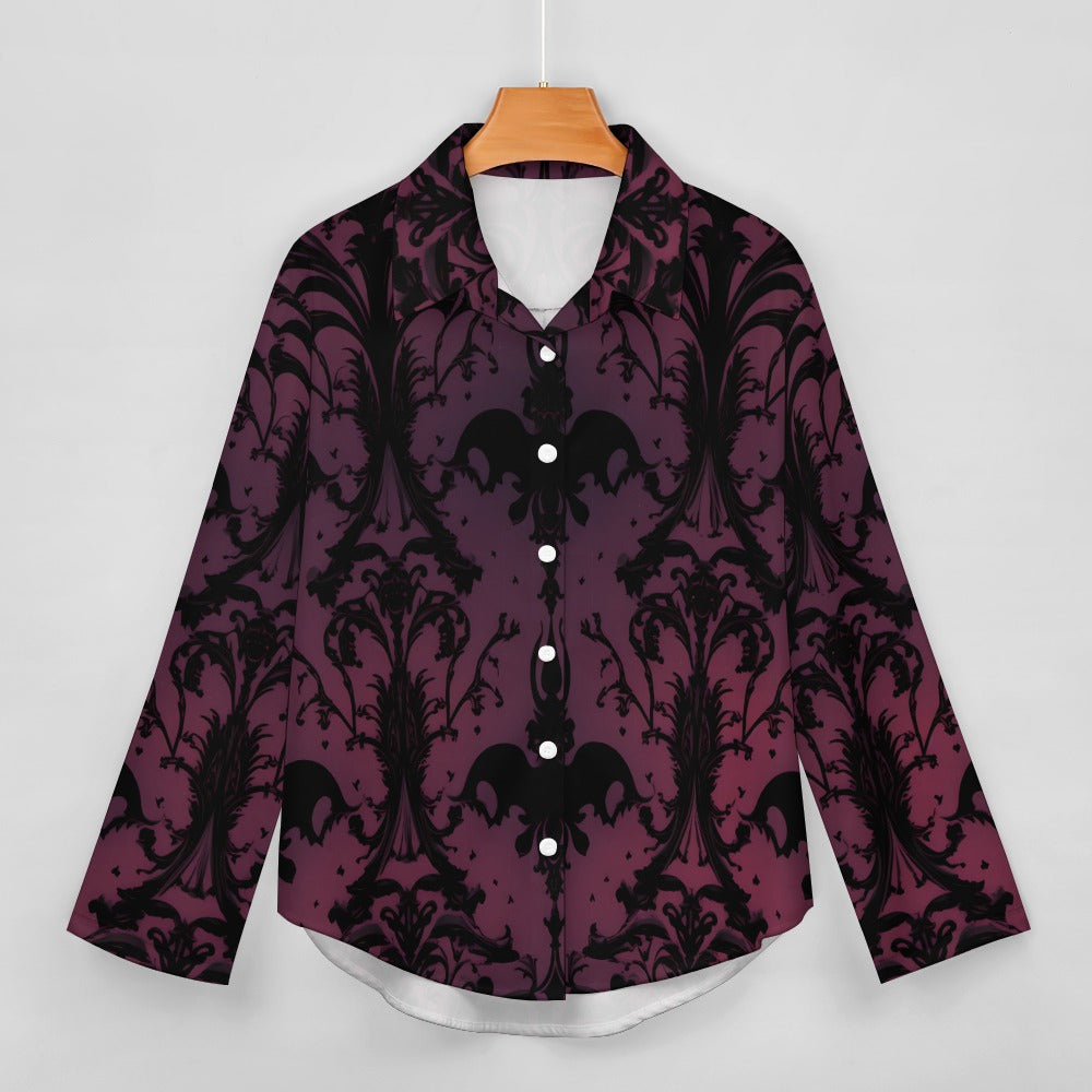 Gothic Purple And Black Pattern Cropped Hem Shirt