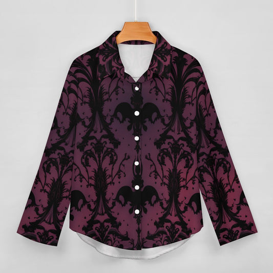 Gothic Purple And Black Pattern Cropped Hem Shirt