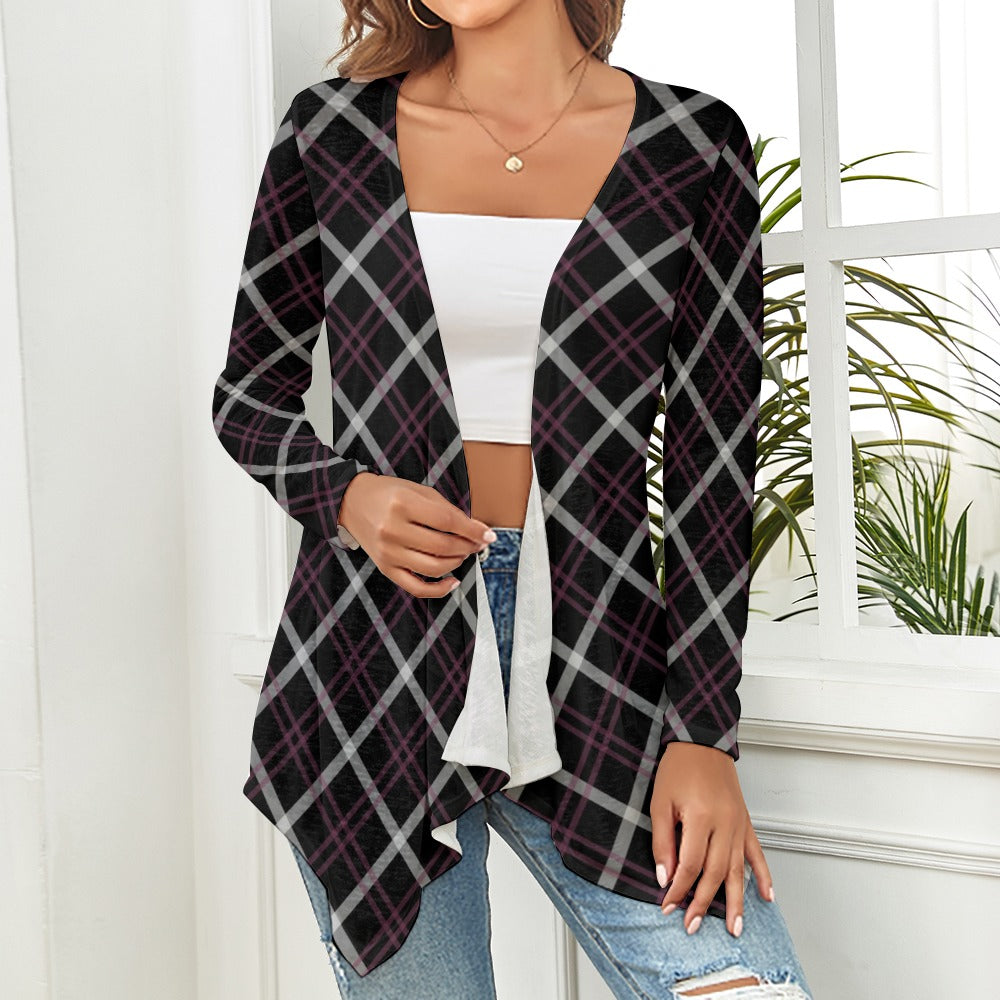 Purple Plaid Knitted Cardigan