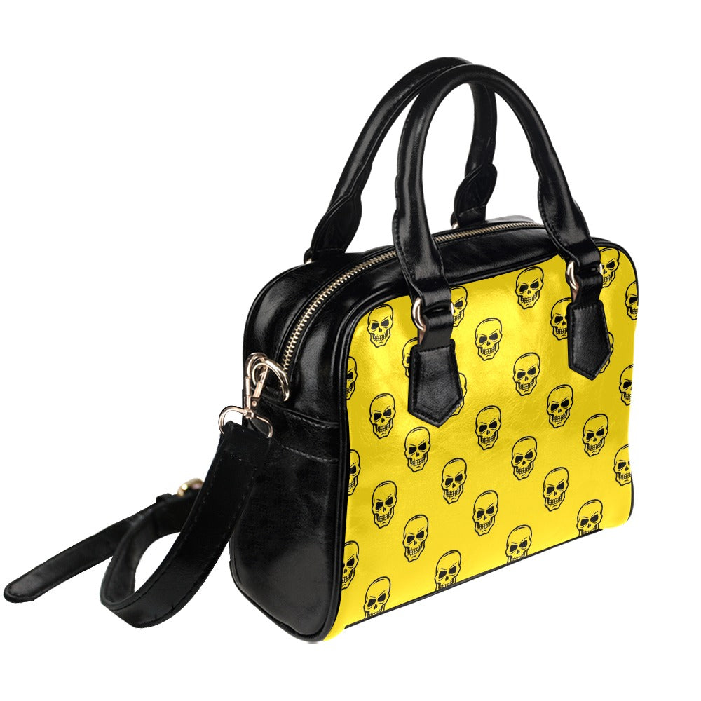 Smiling Skulls Yellow Shoulder Handbag