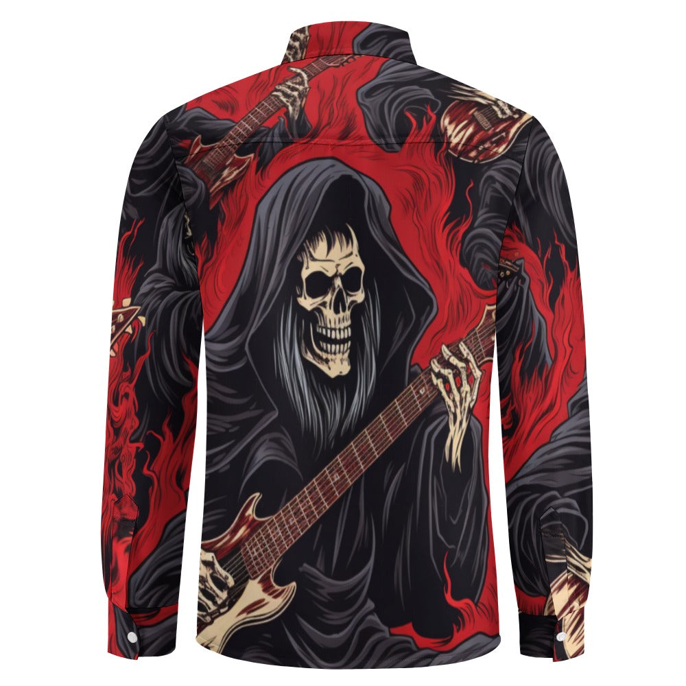 Rock And Roll Grim Reaper Casual One Pocket Long Sleeve Shirt