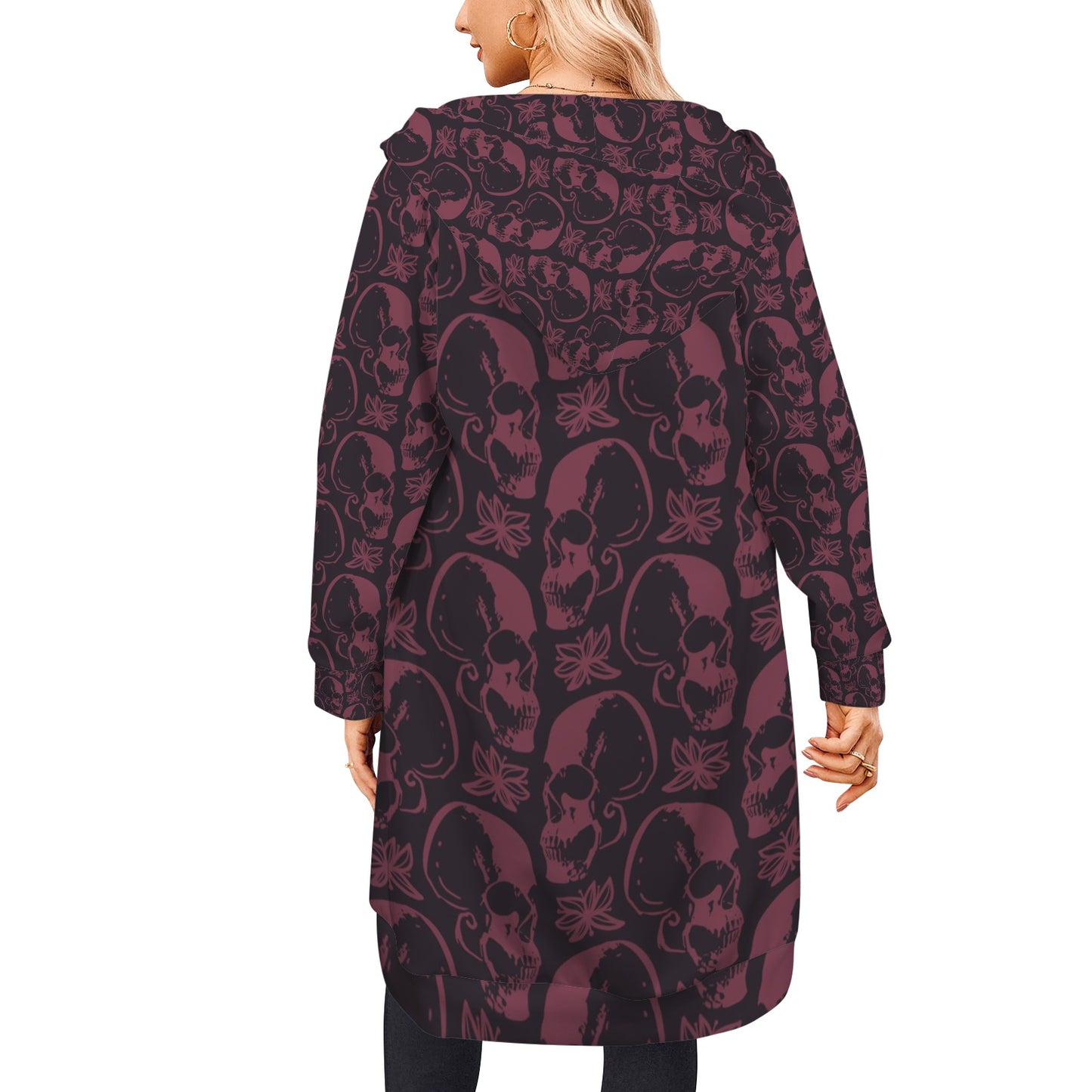 Purple Skulls Women's Long Hooded Coat