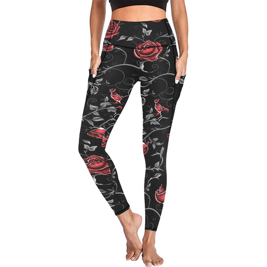 Gothic Roses And Vines Leggings with Pockets
