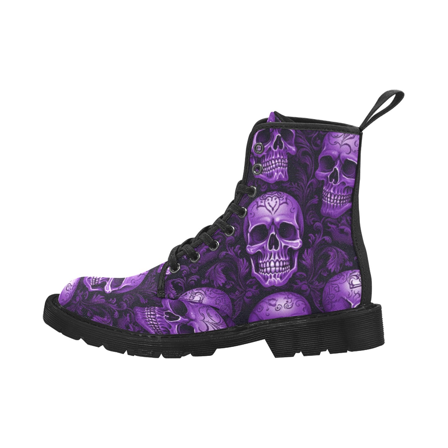 Purple Skull Lace Up Canvas Boots