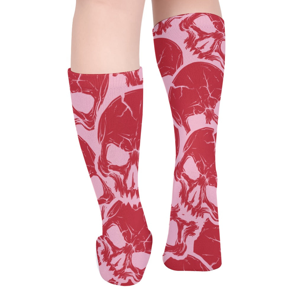 Red Skulls Pink Thick Stockings