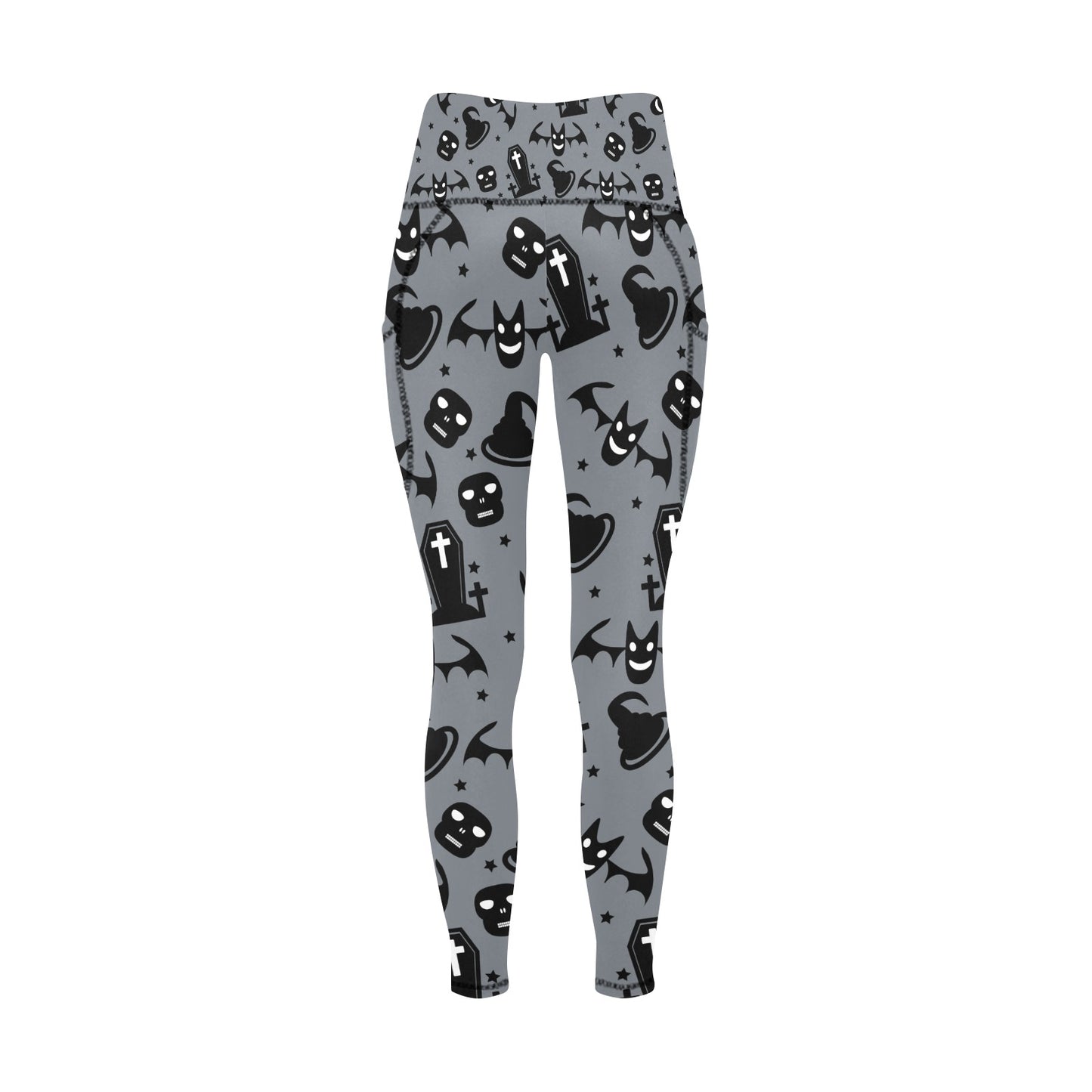 Skulls, Bats, Witches Hats And Coffins Leggings with Pockets