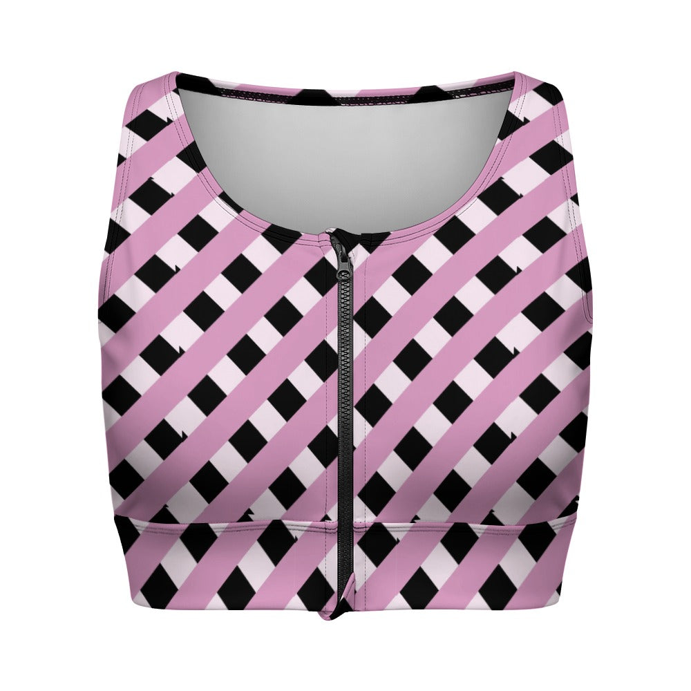 Thatched Pink And Black Yoga Zipper Vest