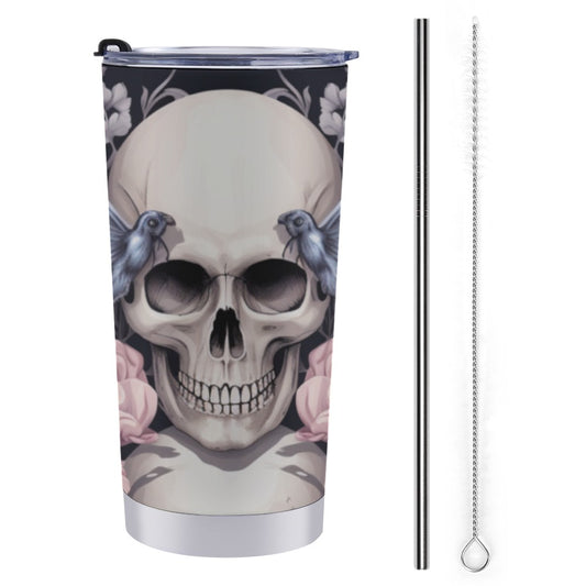 Skull And Pink Flowers 20 Oz Travel  Mug