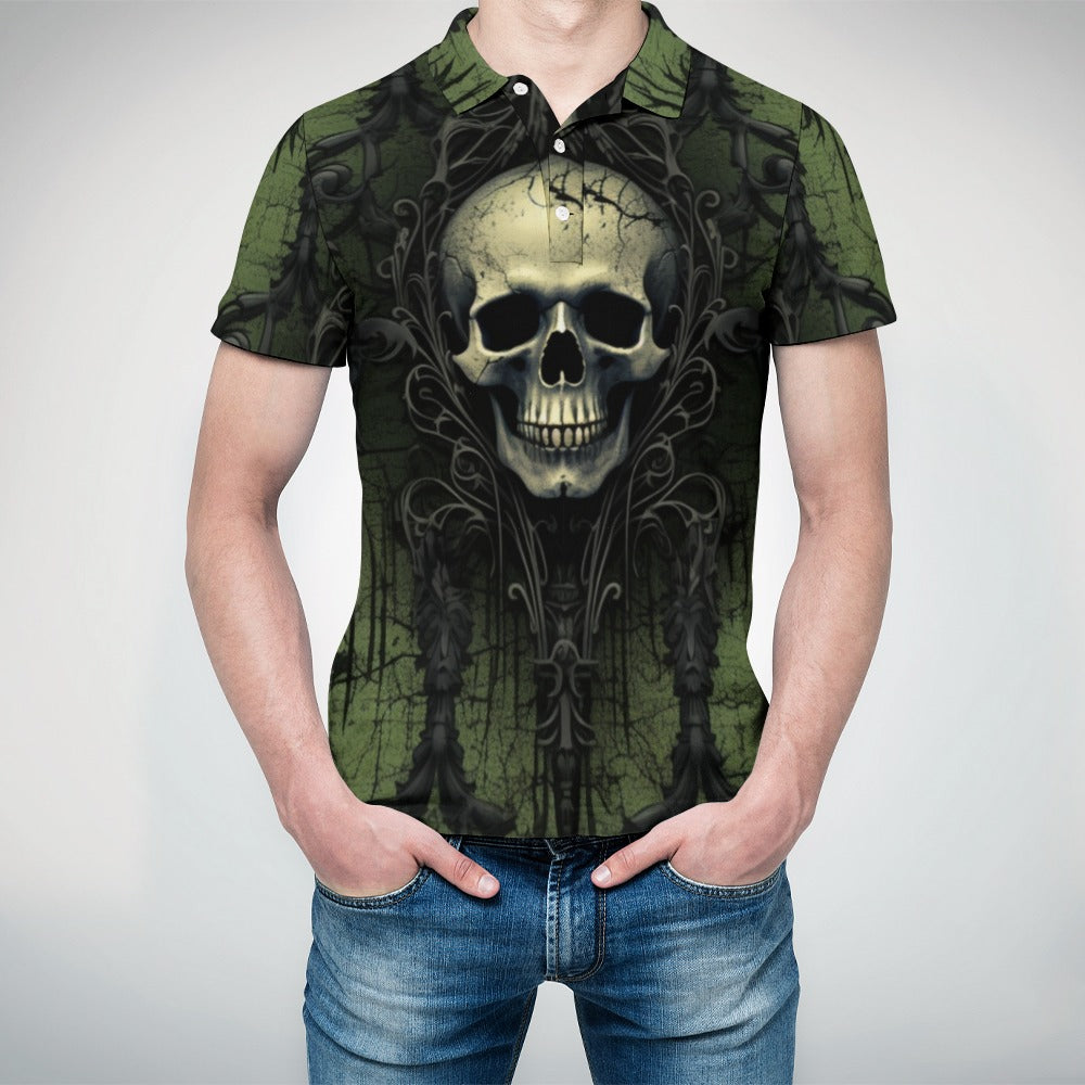 Gothic Green Skull Polo Shirt