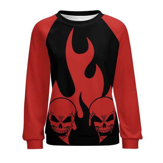 Burning Skulls Raglan Round Neck Sweater