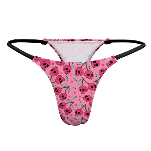 Pink Cherry Skulls Thin Thong