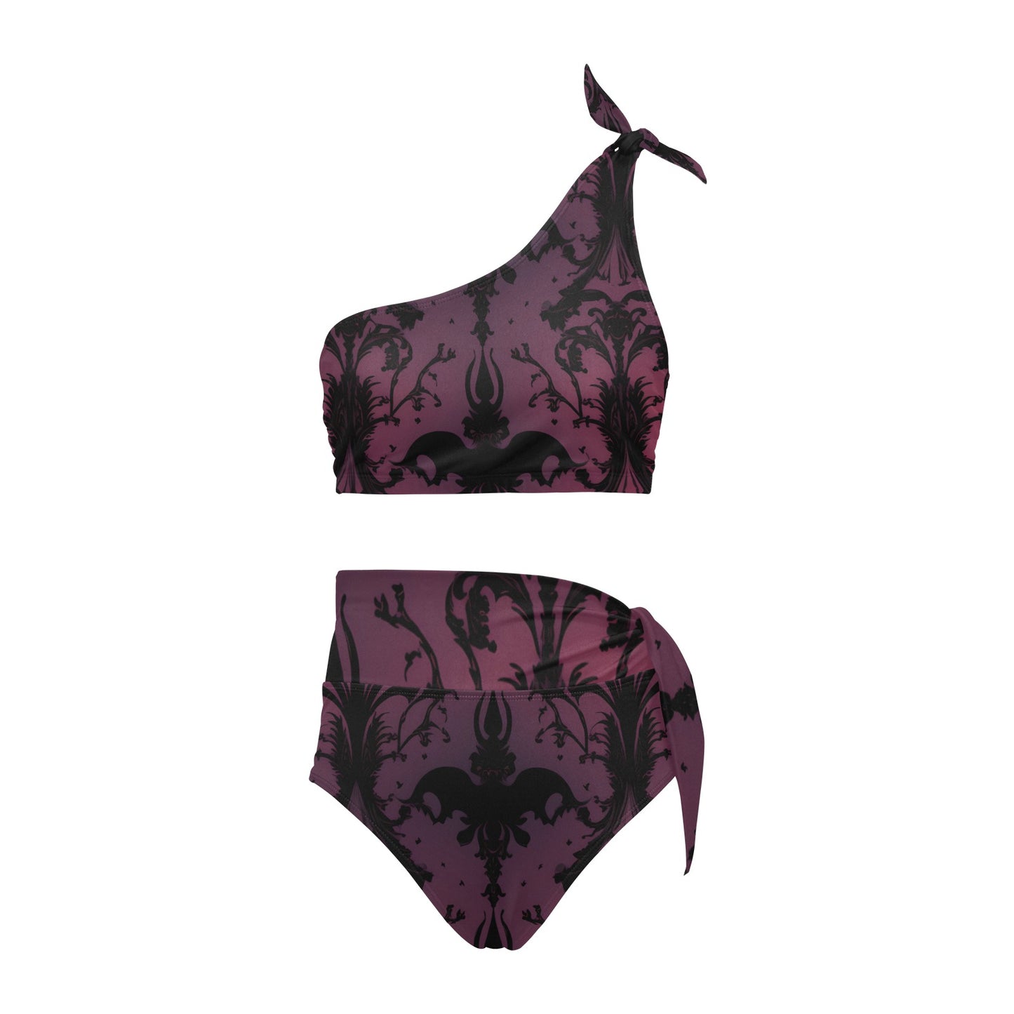 Gothic Purple High Waisted One Shoulder Bikini Set