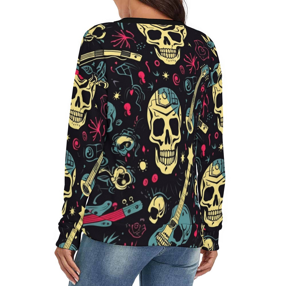 Punk Rock Skulls V-Neck Long Sleeve Sweater