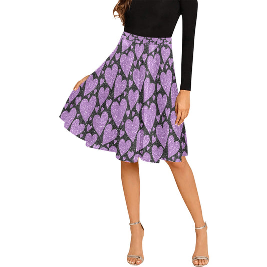 Sparkling Purple Hearts Pleated Midi Skirt