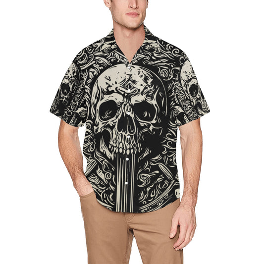 Skulls Hawaiian Shirt With Chest Pocket