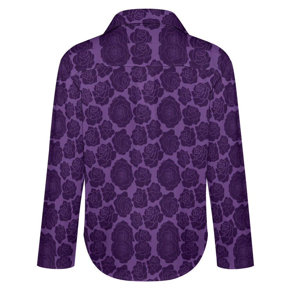 Purple Flowers Cropped Hem Shirt