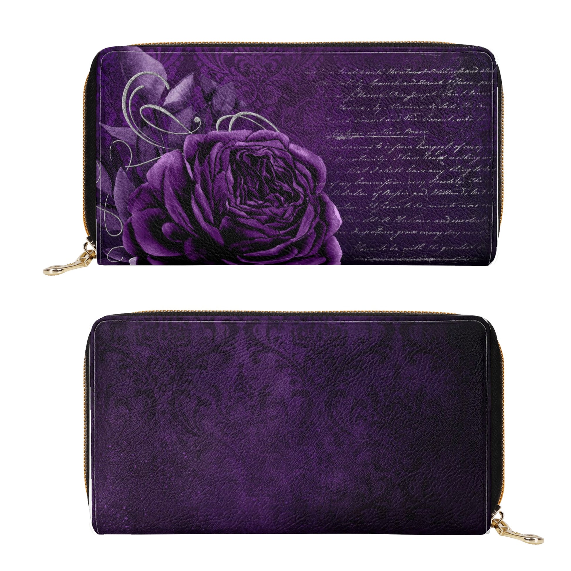 Gothic Purple Rose Zipper Leather Wallet