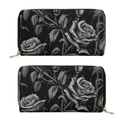 Gothic Rose Zipper Leather Wallet