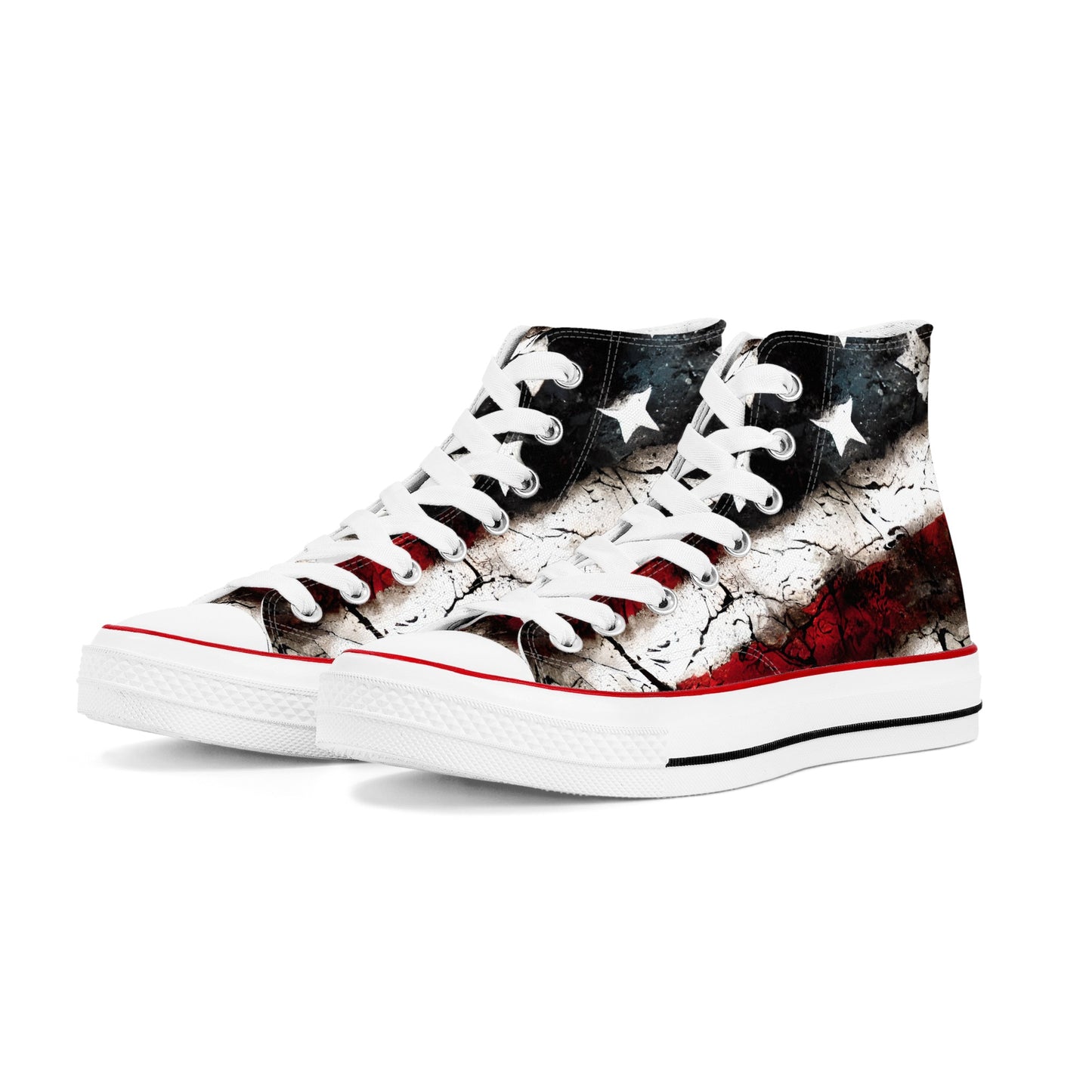 Grunge Red White And Blue Classic High Top Canvas Shoes
