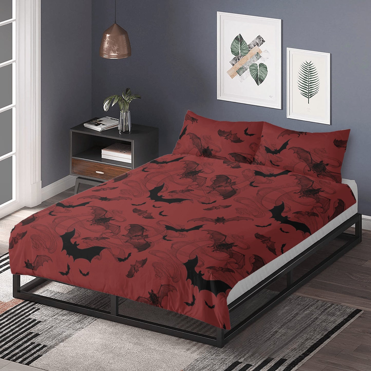 Gothic Bats On A Red 3 Pcs Beddings