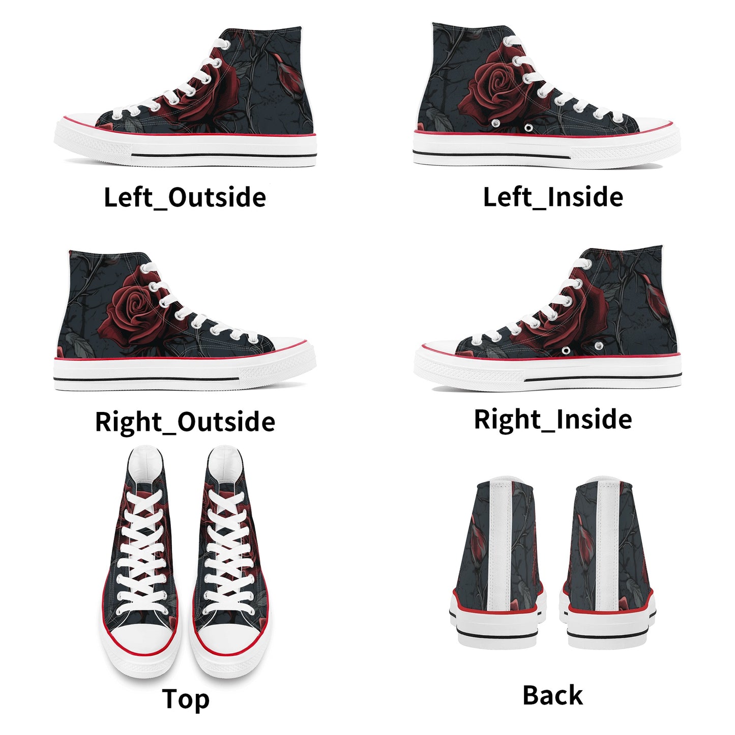 Red Rose Gothic Classic High Top Canvas Shoes