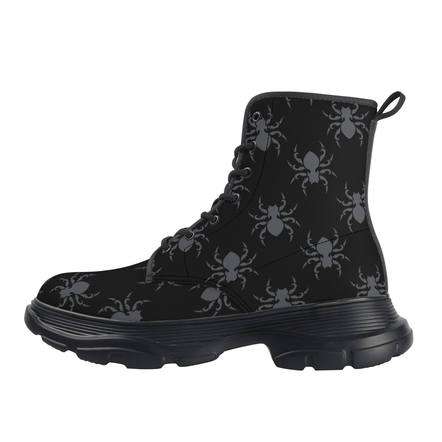 Gothic Spiders Leather Chunky Boots