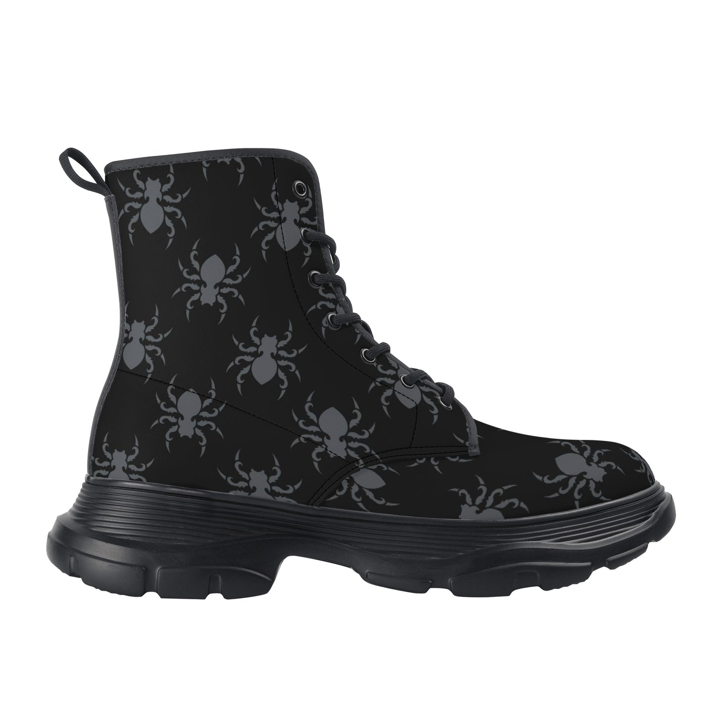 Gothic Spiders Leather Chunky Boots