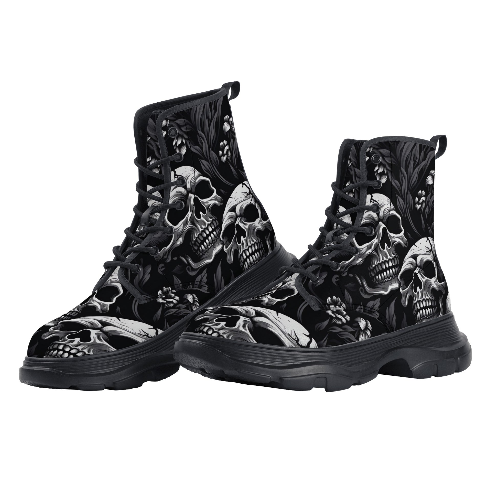 Gothic Skull Leather Chunky Boots