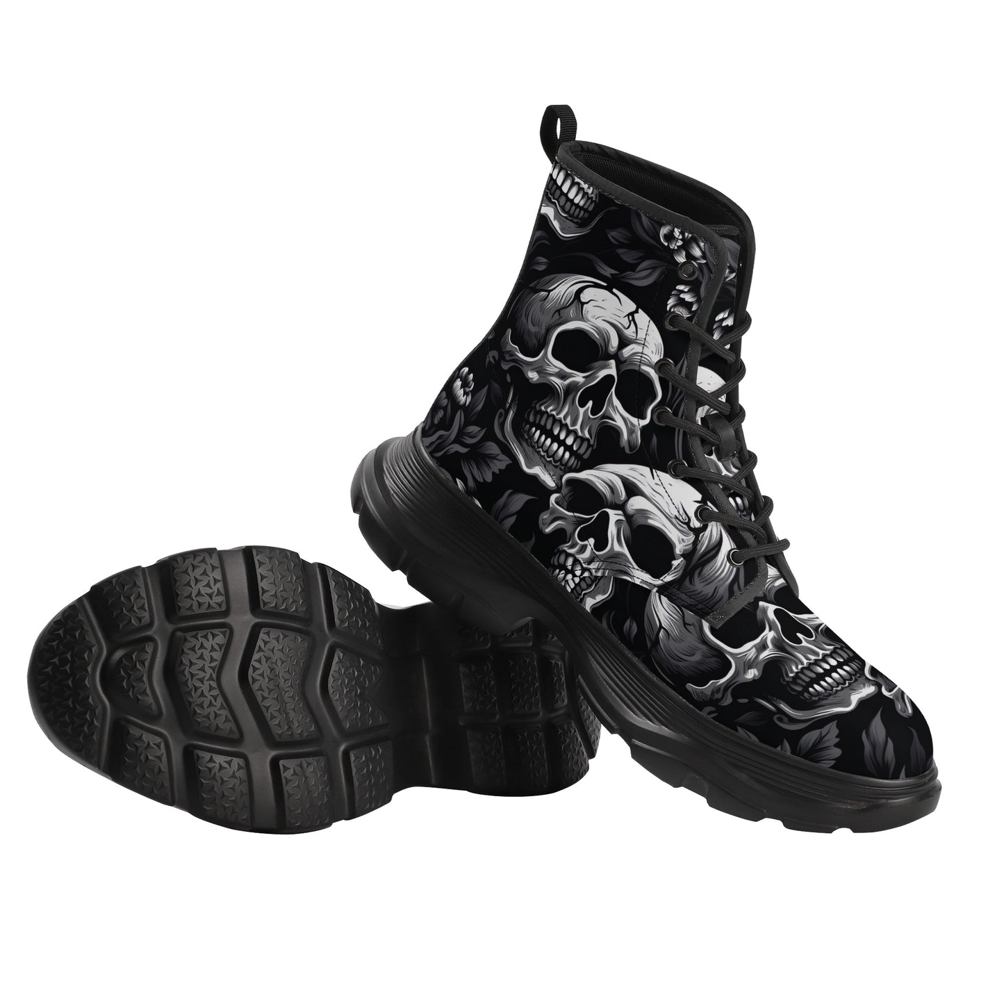 Gothic Skull Leather Chunky Boots