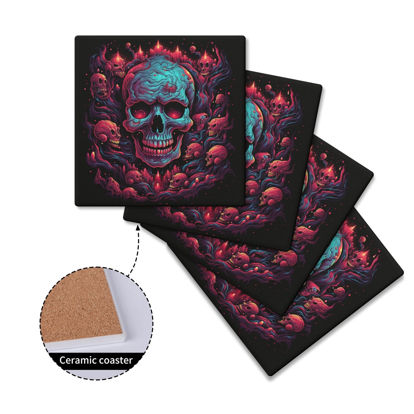 Smiling Skulls Square Ceramic Coasters (4 Pack)