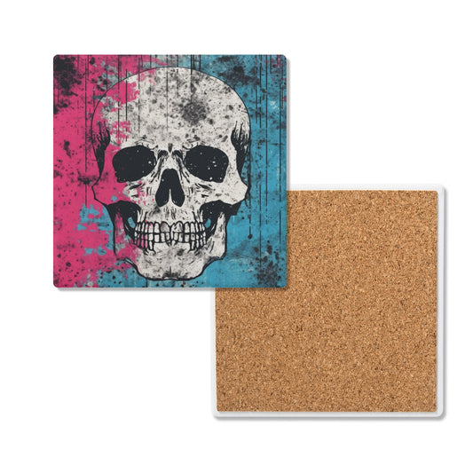 Blue And Pink Skull Square Ceramic Coasters (4 Pack)