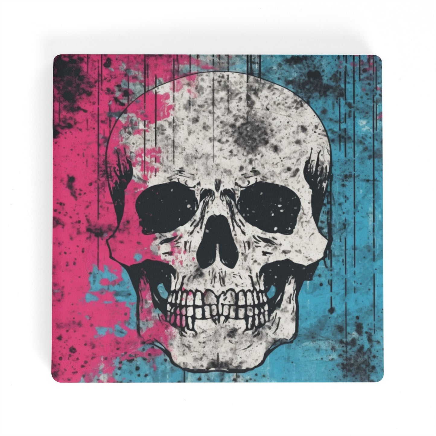 Blue And Pink Skull Square Ceramic Coasters (4 Pack)