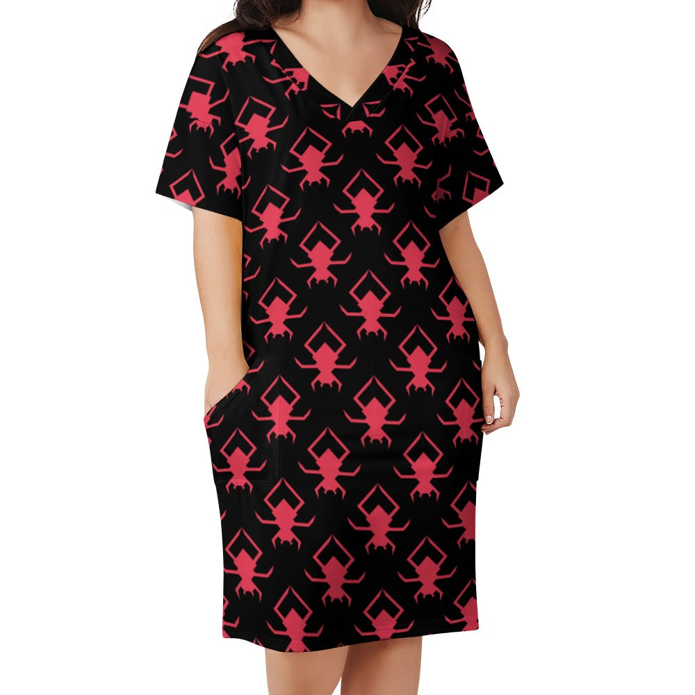 Gothic Pink Spiders Loose Dress With Pockets